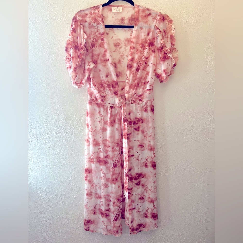 Ember Multicolored Short Sleeve Tie Front Boho Feminine Fairy Duster Size Small